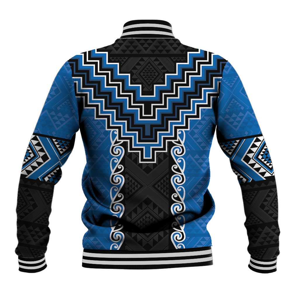 Blue Niho Taniwha Mix Poutama Baseball Jacket Unique Taniko Aotearoa LT01 - Polynesian Pride
