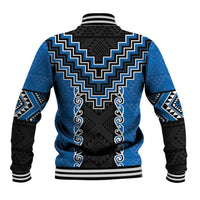 Blue Niho Taniwha Mix Poutama Baseball Jacket Unique Taniko Aotearoa LT01 - Polynesian Pride