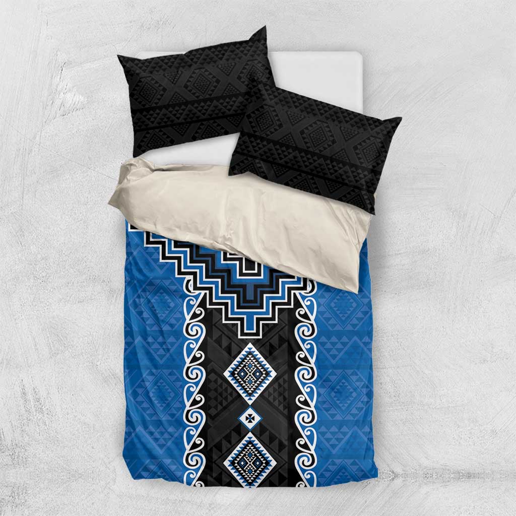Blue Niho Taniwha Mix Poutama Bedding Set Unique Taniko Aotearoa LT01 US Twin 172cm x 218cm Blue - Polynesian Pride