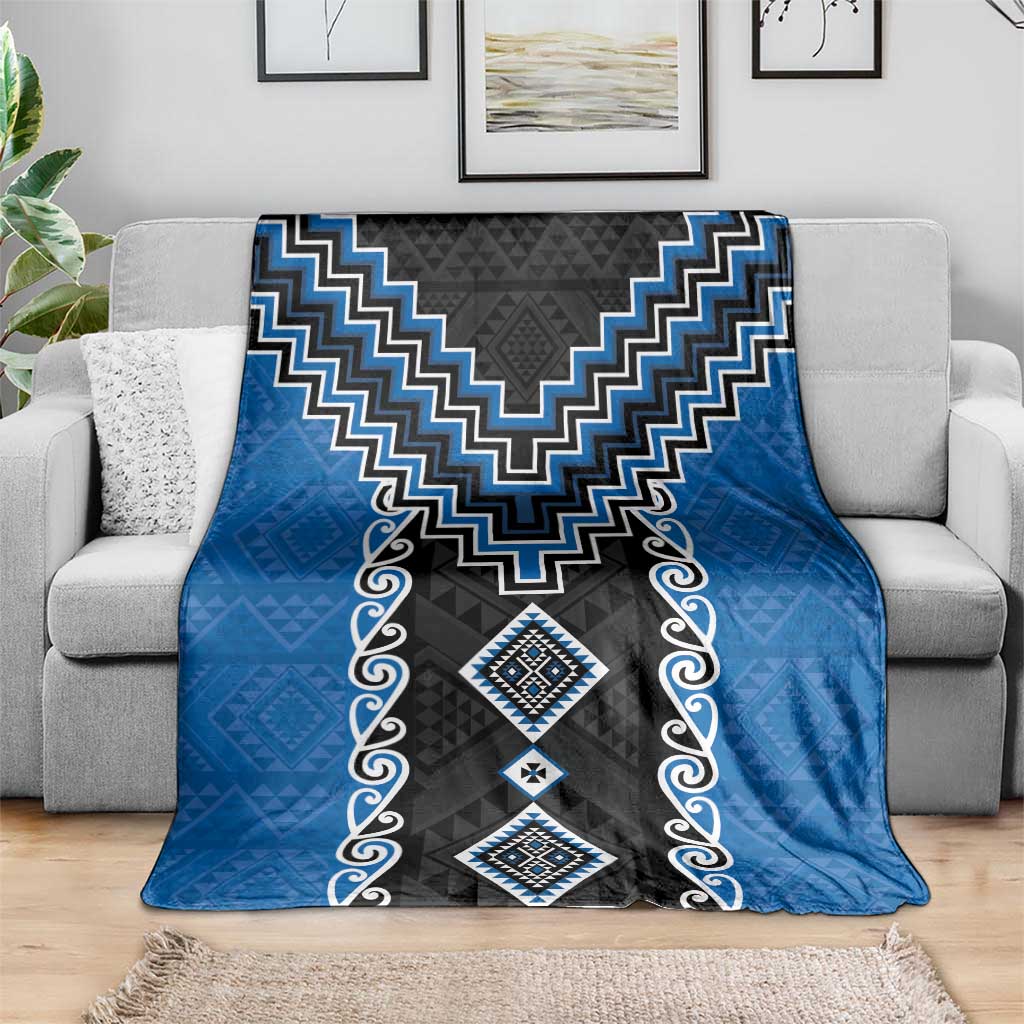 Blue Niho Taniwha Mix Poutama Blanket Unique Taniko Aotearoa LT01 - Polynesian Pride