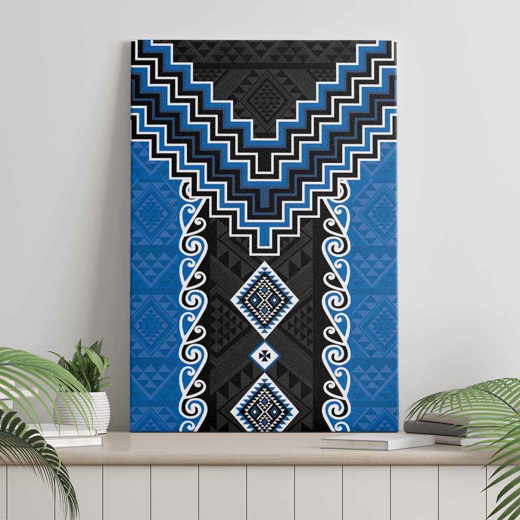 Blue Niho Taniwha Mix Poutama Canvas Wall Art Unique Taniko Aotearoa LT01 - Polynesian Pride