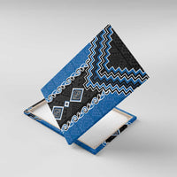 Blue Niho Taniwha Mix Poutama Canvas Wall Art Unique Taniko Aotearoa LT01 With Frame Blue - Polynesian Pride