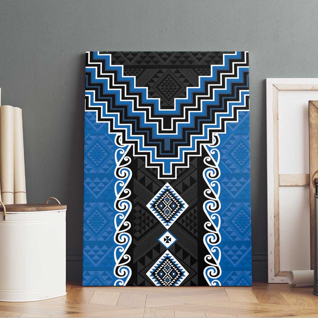 Blue Niho Taniwha Mix Poutama Canvas Wall Art Unique Taniko Aotearoa LT01 - Polynesian Pride