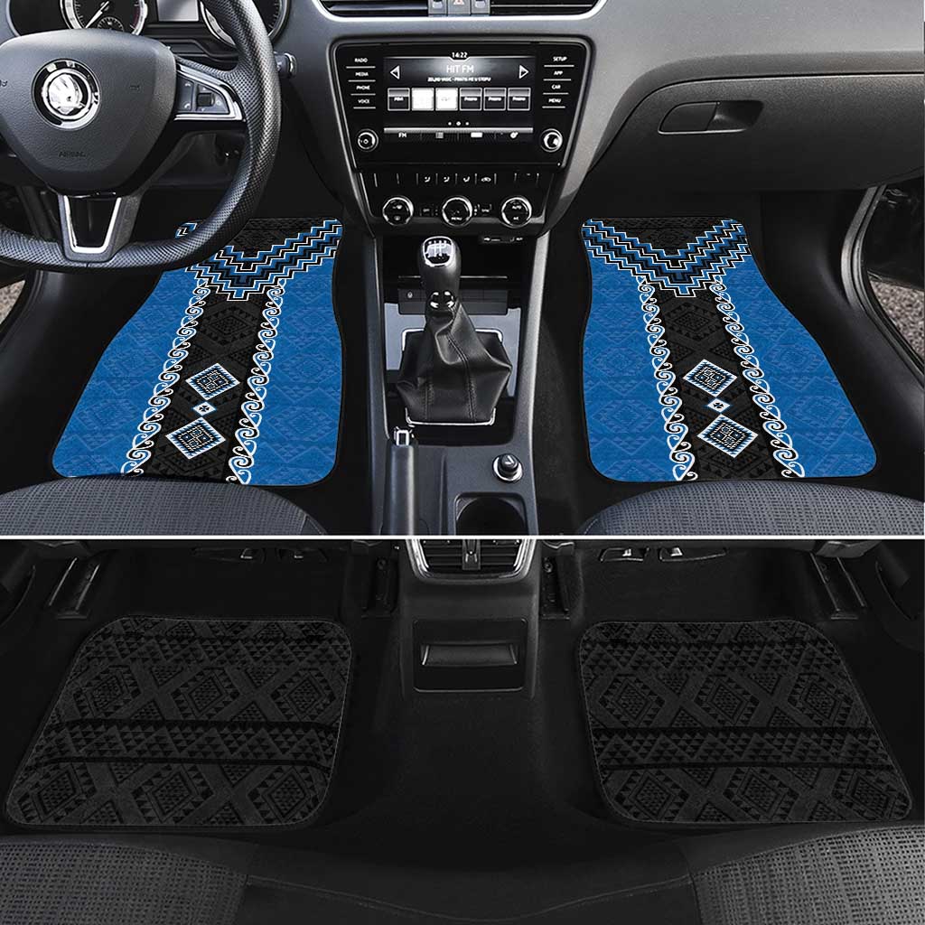 Blue Niho Taniwha Mix Poutama Car Mats Unique Taniko Aotearoa LT01 Set 4pcs Blue - Polynesian Pride