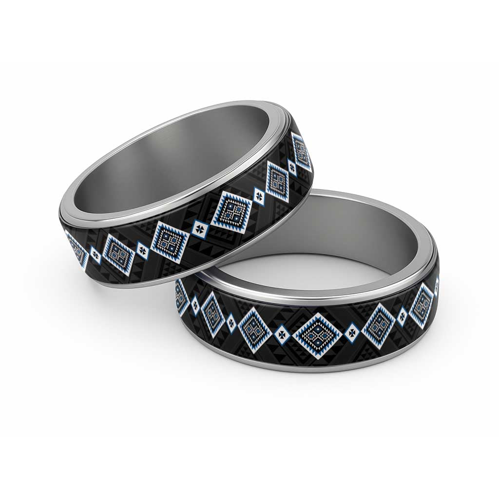 Blue Niho Taniwha Mix Poutama Classic Ring Unique Taniko Aotearoa LT01 Sliver Blue - Polynesian Pride