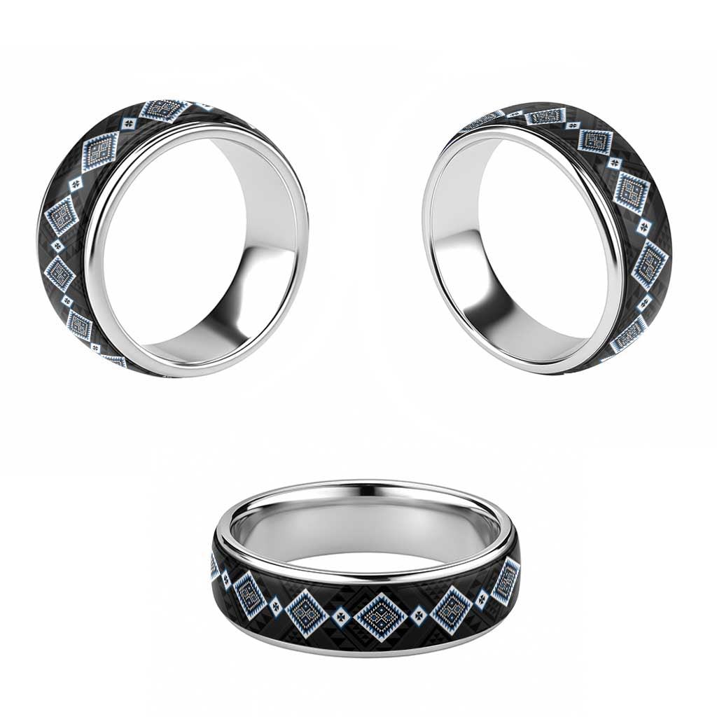 Blue Niho Taniwha Mix Poutama Classic Ring Unique Taniko Aotearoa LT01 - Polynesian Pride