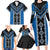 Blue Niho Taniwha Mix Poutama Family Matching Long Sleeve Bodycon Dress and Hawaiian Shirt Unique Taniko Aotearoa