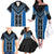 Blue Niho Taniwha Mix Poutama Family Matching Off The Shoulder Long Sleeve Dress and Hawaiian Shirt Unique Taniko Aotearoa