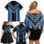 Blue Niho Taniwha Mix Poutama Family Matching Off Shoulder Short Dress and Hawaiian Shirt Unique Taniko Aotearoa