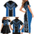 Blue Niho Taniwha Mix Poutama Family Matching Short Sleeve Bodycon Dress and Hawaiian Shirt Unique Taniko Aotearoa