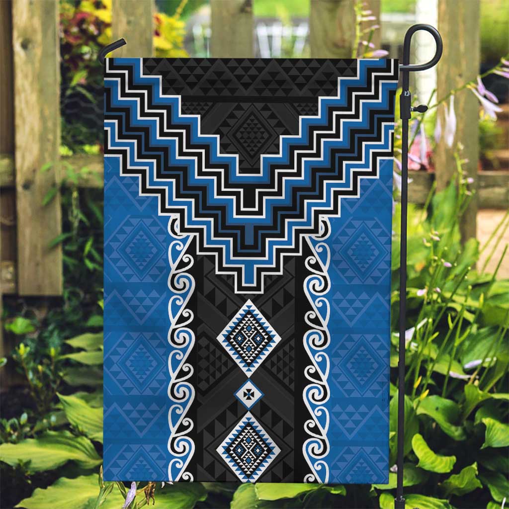 Blue Niho Taniwha Mix Poutama Garden Flag Unique Taniko Aotearoa LT01 Garden Flag Blue - Polynesian Pride