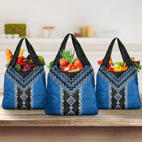 Blue Niho Taniwha Mix Poutama Grocery Bag Unique Taniko Aotearoa LT01 3-pack One Size Blue - Polynesian Pride