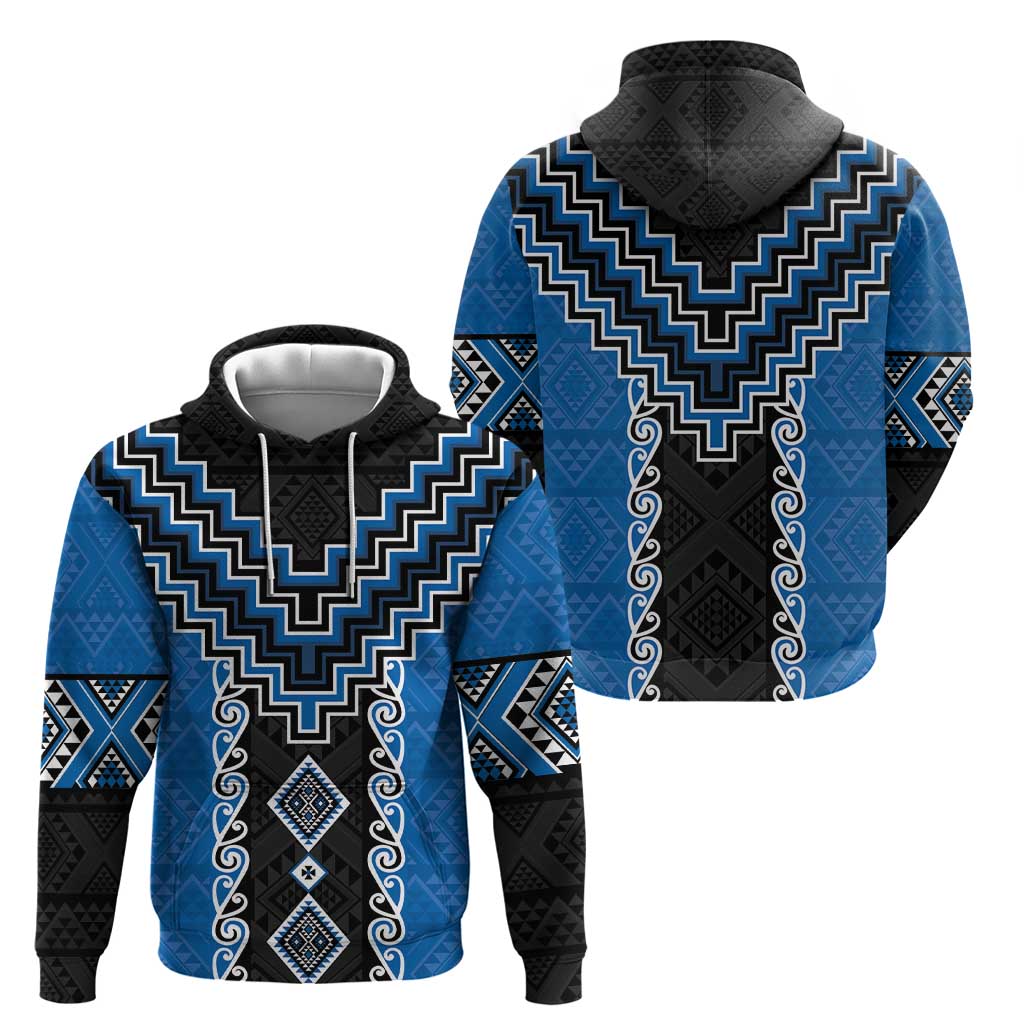 Blue Niho Taniwha Mix Poutama Hoodie Unique Taniko Aotearoa LT01 - Polynesian Pride