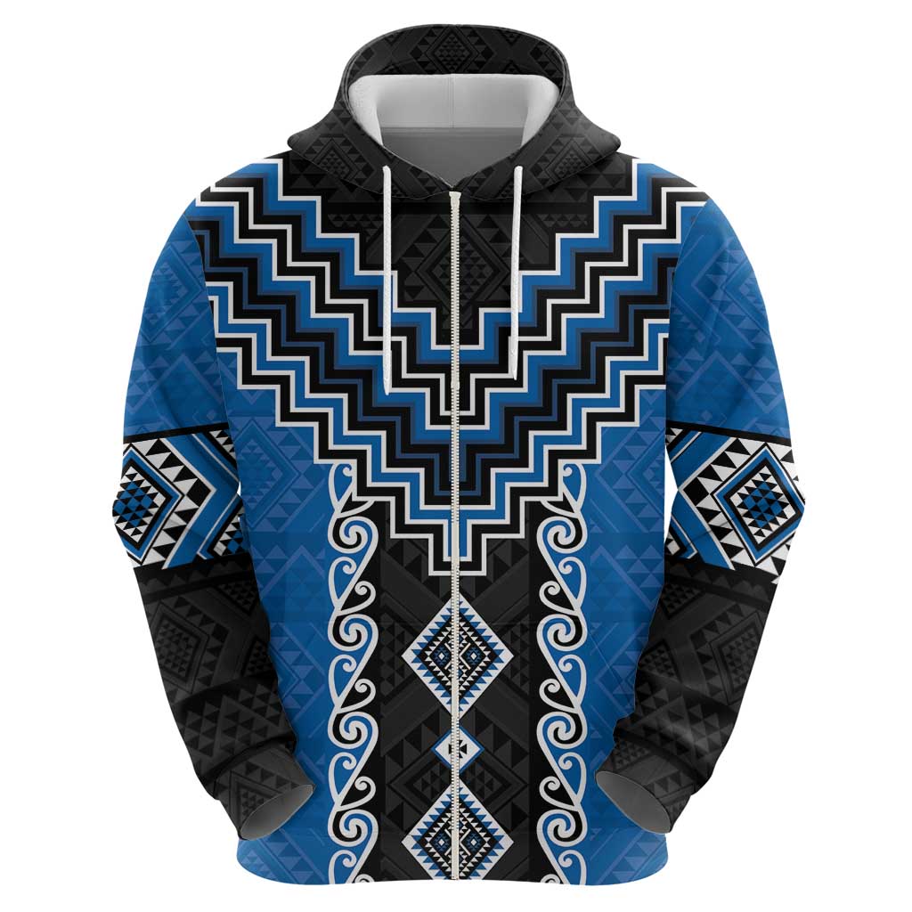 Blue Niho Taniwha Mix Poutama Hoodie Unique Taniko Aotearoa LT01 - Polynesian Pride