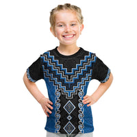Blue Niho Taniwha Mix Poutama Kid T Shirt Unique Taniko Aotearoa LT01 Blue - Polynesian Pride