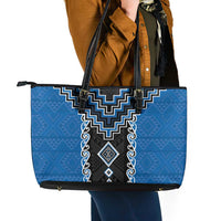 Blue Niho Taniwha Mix Poutama Leather Tote Bag Unique Taniko Aotearoa LT01 - Polynesian Pride