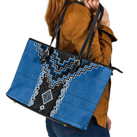 Blue Niho Taniwha Mix Poutama Leather Tote Bag Unique Taniko Aotearoa LT01 - Polynesian Pride