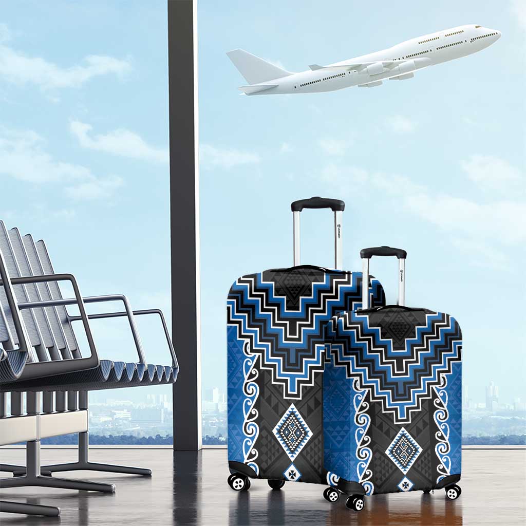 Blue Niho Taniwha Mix Poutama Luggage Cover Unique Taniko Aotearoa LT01 - Polynesian Pride