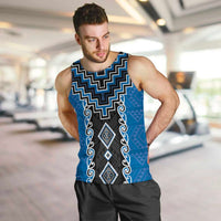 Blue Niho Taniwha Mix Poutama Men Tank Top Unique Taniko Aotearoa LT01 Blue - Polynesian Pride