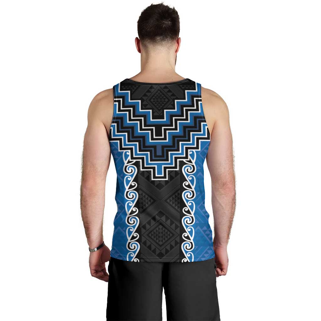 Blue Niho Taniwha Mix Poutama Men Tank Top Unique Taniko Aotearoa LT01 - Polynesian Pride