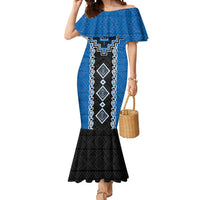 Blue Niho Taniwha Mix Poutama Mermaid Dress Unique Taniko Aotearoa LT01 Women Blue - Polynesian Pride
