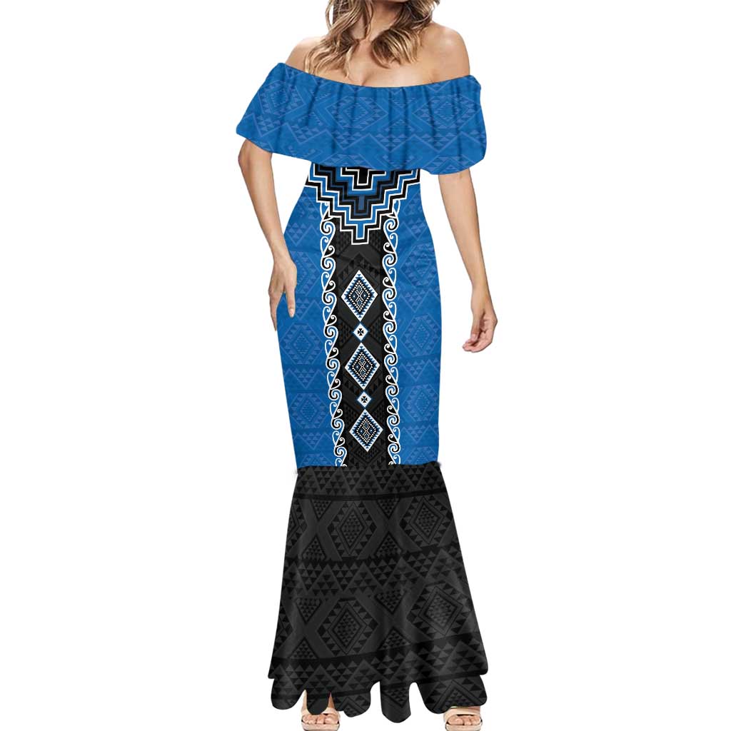 Blue Niho Taniwha Mix Poutama Mermaid Dress Unique Taniko Aotearoa LT01 - Polynesian Pride