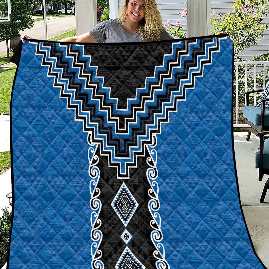 Blue Niho Taniwha Mix Poutama Quilt Unique Taniko Aotearoa LT01 Blue - Polynesian Pride