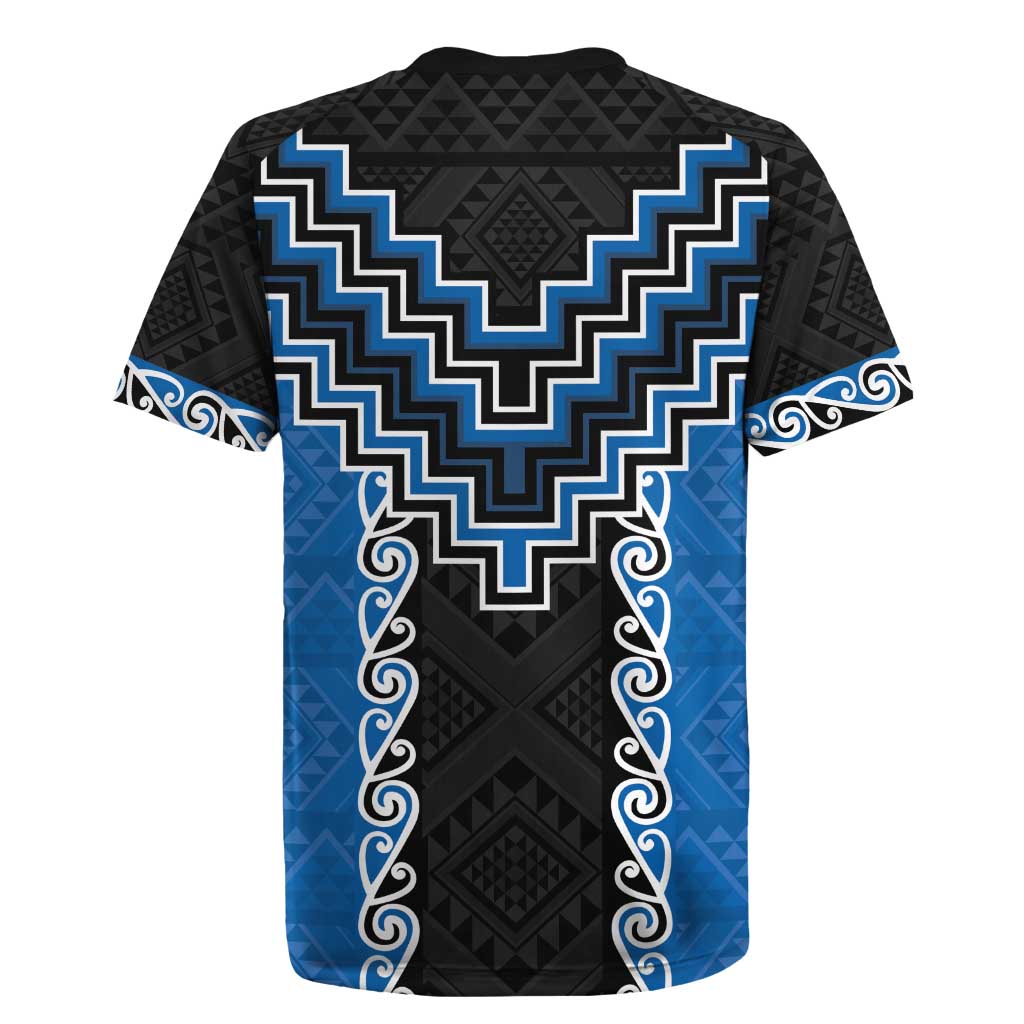 Blue Niho Taniwha Mix Poutama Rugby Jersey Unique Taniko Aotearoa LT01 - Polynesian Pride