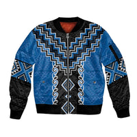 Blue Niho Taniwha Mix Poutama Sleeve Zip Bomber Jacket Unique Taniko Aotearoa LT01 Unisex Blue - Polynesian Pride