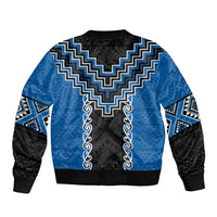 Blue Niho Taniwha Mix Poutama Sleeve Zip Bomber Jacket Unique Taniko Aotearoa LT01 - Polynesian Pride