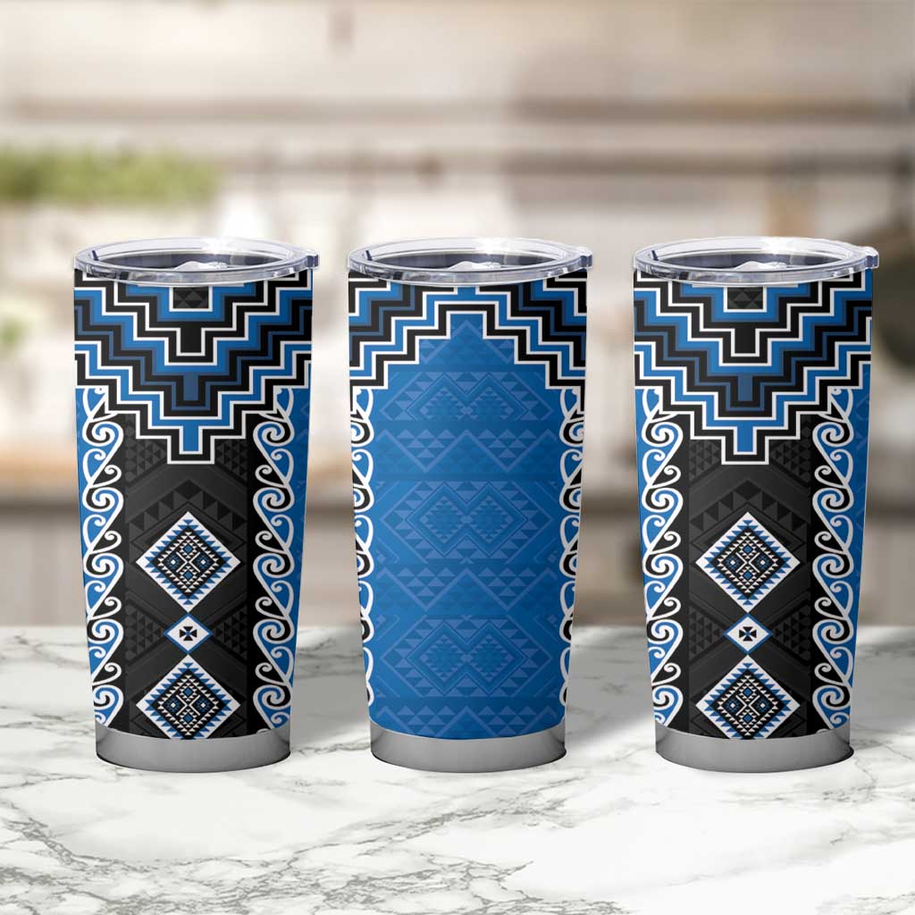 Blue Niho Taniwha Mix Poutama Tumbler Cup Unique Taniko Aotearoa LT01 - Polynesian Pride