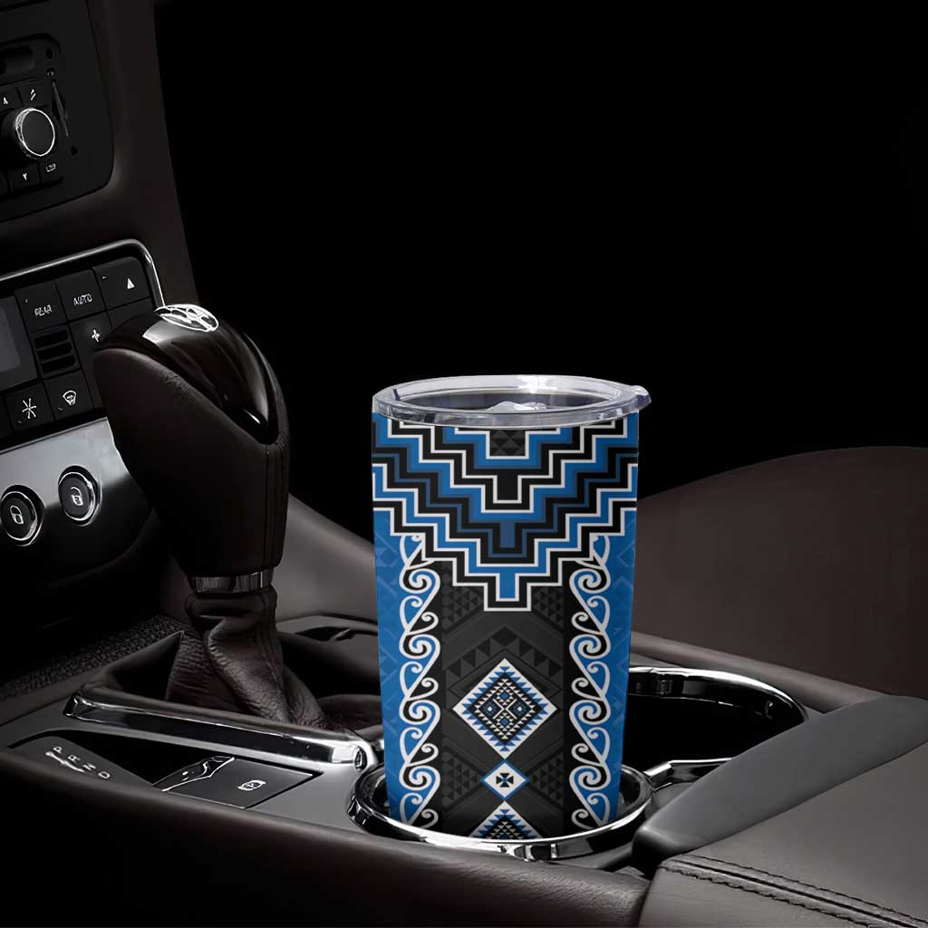 Blue Niho Taniwha Mix Poutama Tumbler Cup Unique Taniko Aotearoa LT01 - Polynesian Pride
