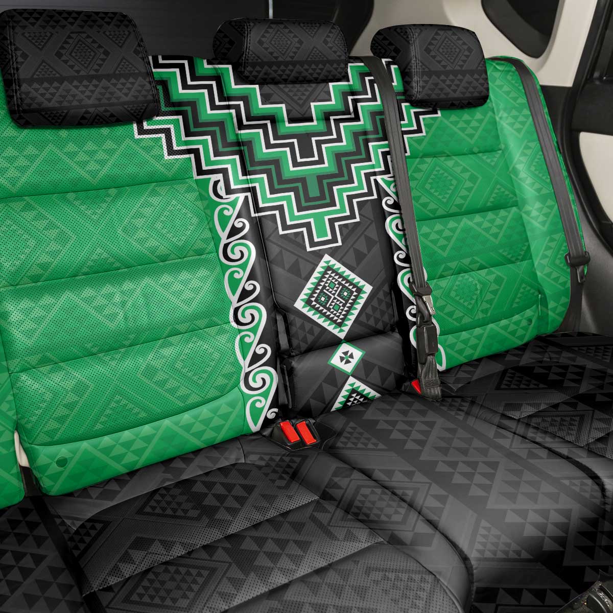 Green Niho Taniwha Mix Poutama Back Car Seat Cover Unique Taniko Aotearoa LT01 - Polynesian Pride
