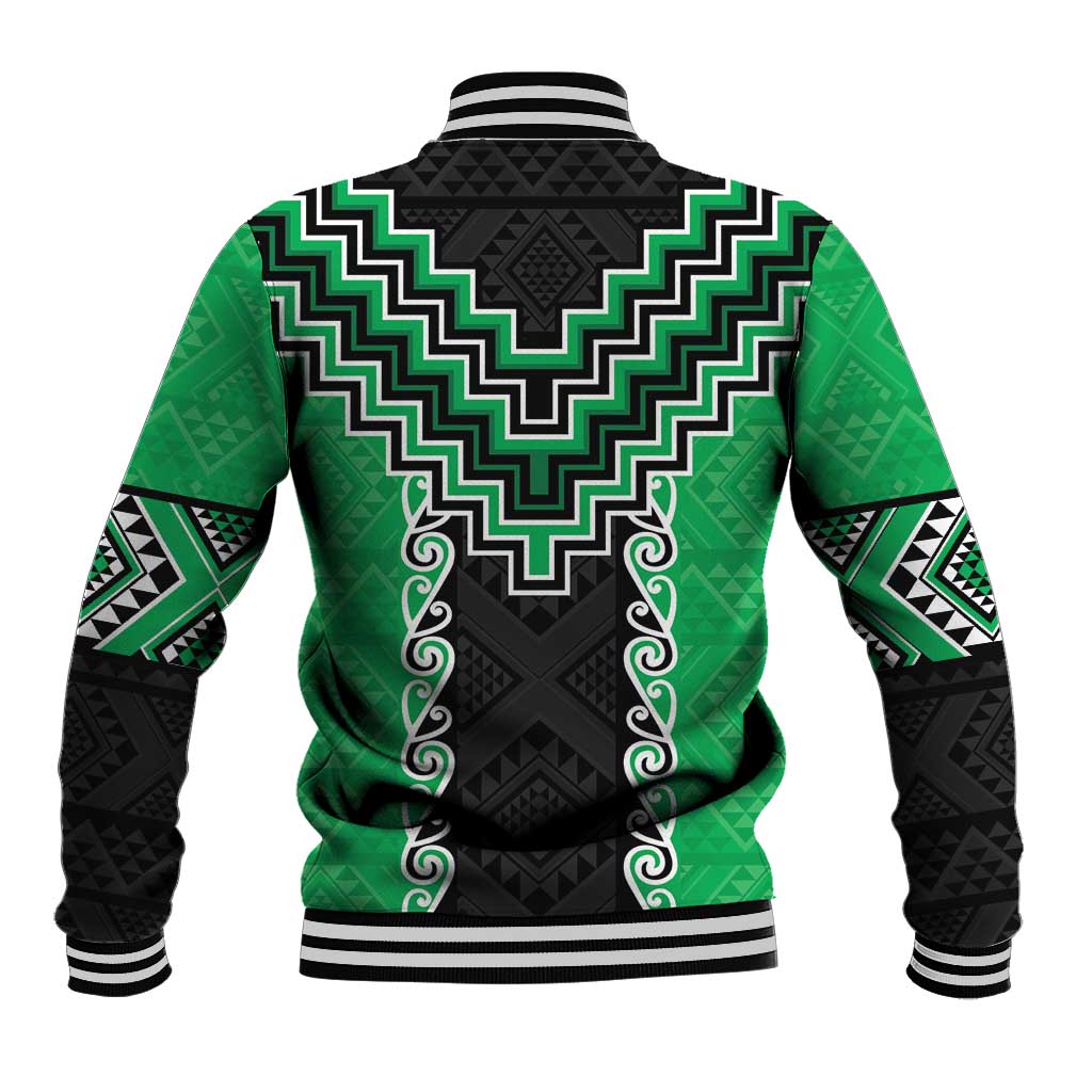 Green Niho Taniwha Mix Poutama Baseball Jacket Unique Taniko Aotearoa LT01 - Polynesian Pride