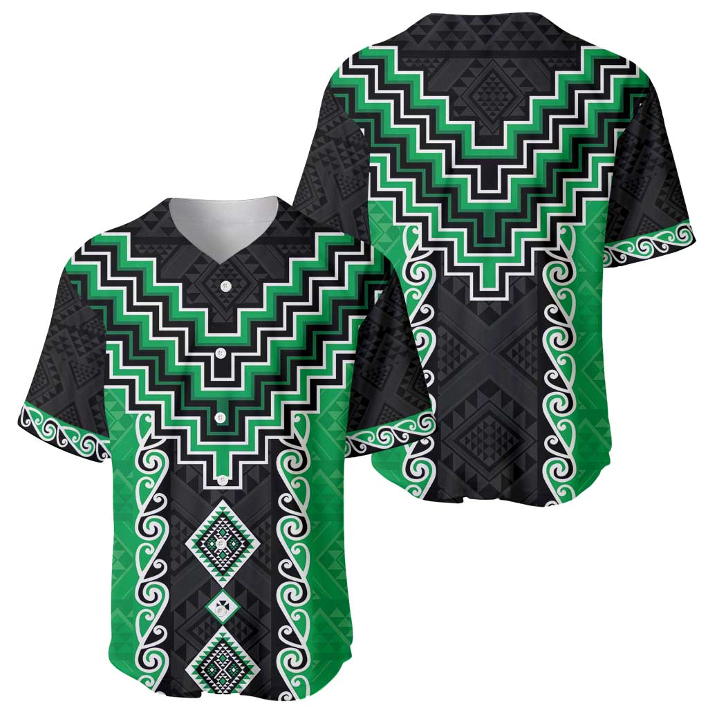 Green Niho Taniwha Mix Poutama Baseball Jersey Unique Taniko Aotearoa LT01 - Polynesian Pride