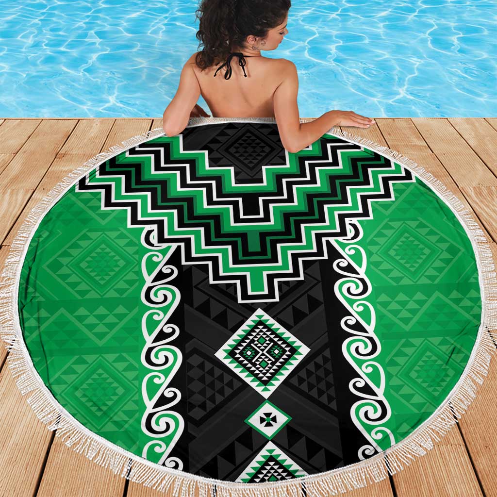 Green Niho Taniwha Mix Poutama Beach Blanket Unique Taniko Aotearoa LT01 - Polynesian Pride