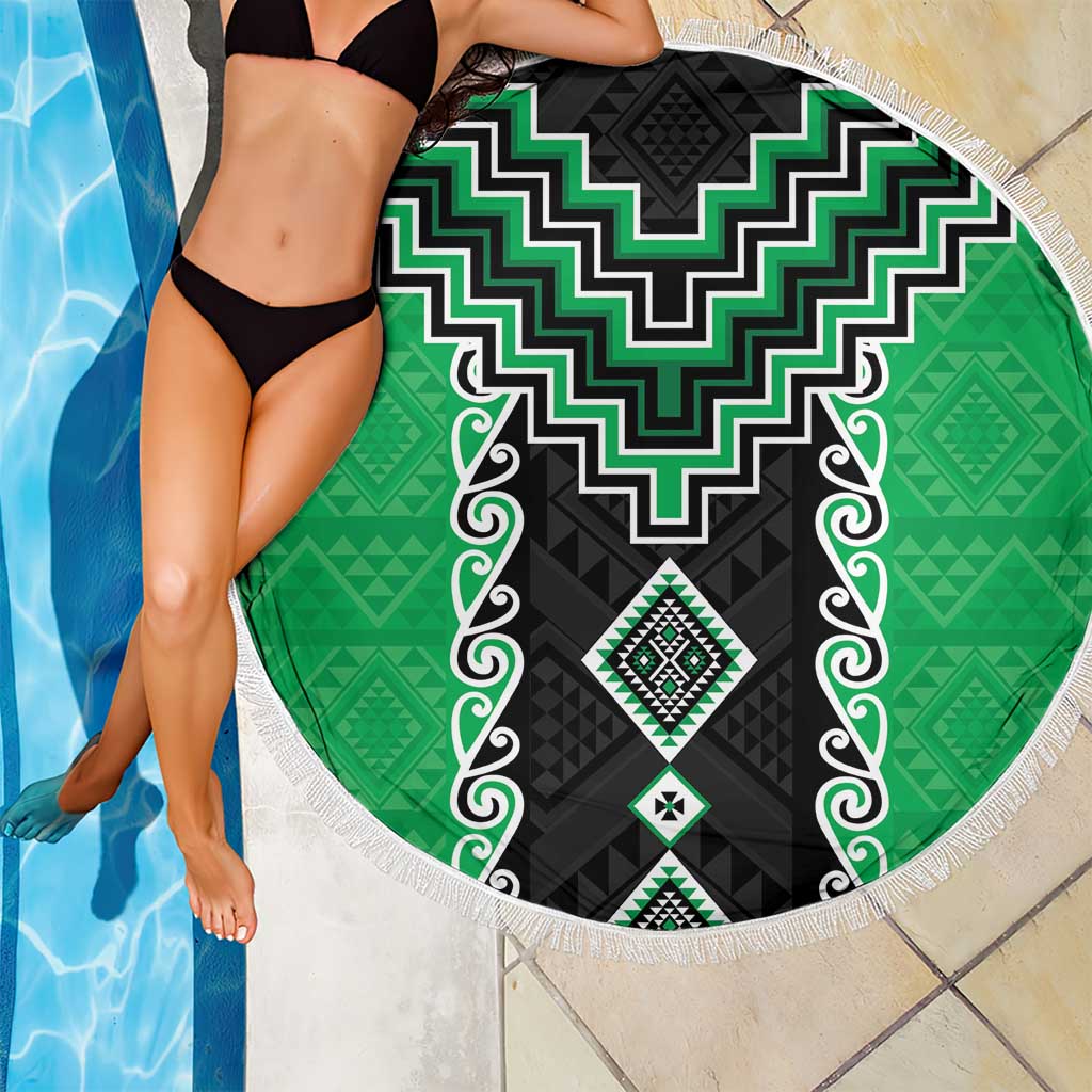 Green Niho Taniwha Mix Poutama Beach Blanket Unique Taniko Aotearoa LT01 - Polynesian Pride
