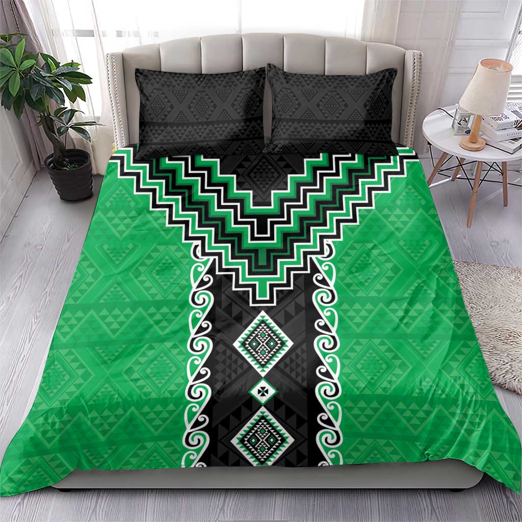 Green Niho Taniwha Mix Poutama Bedding Set Unique Taniko Aotearoa LT01 - Polynesian Pride