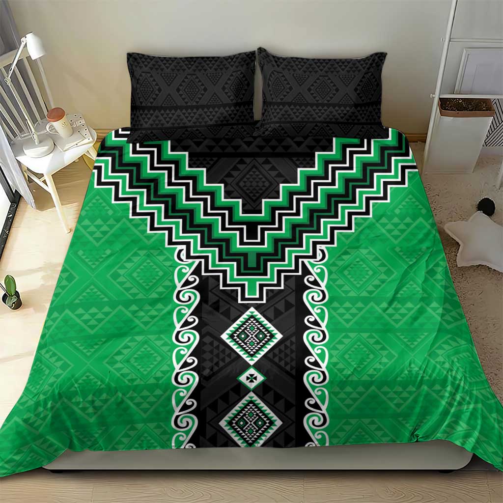 Green Niho Taniwha Mix Poutama Bedding Set Unique Taniko Aotearoa LT01 - Polynesian Pride