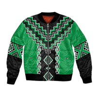 Green Niho Taniwha Mix Poutama Bomber Jacket Unique Taniko Aotearoa LT01 Unisex Green - Polynesian Pride