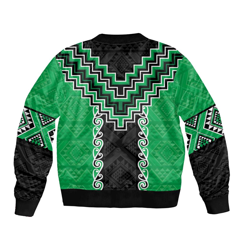 Green Niho Taniwha Mix Poutama Bomber Jacket Unique Taniko Aotearoa LT01 - Polynesian Pride