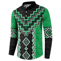 Green Niho Taniwha Mix Poutama Button Sweatshirt Unique Taniko Aotearoa LT01 - Polynesian Pride