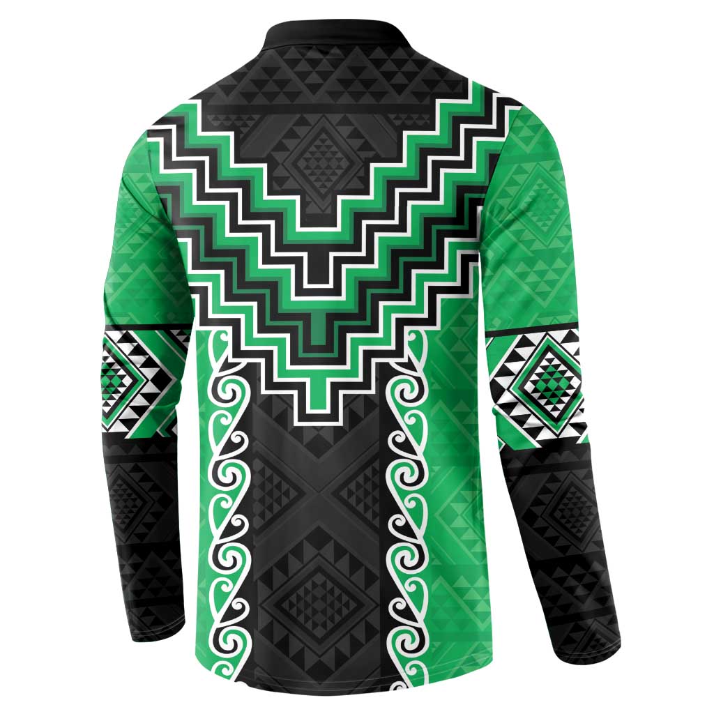Green Niho Taniwha Mix Poutama Button Sweatshirt Unique Taniko Aotearoa LT01 - Polynesian Pride
