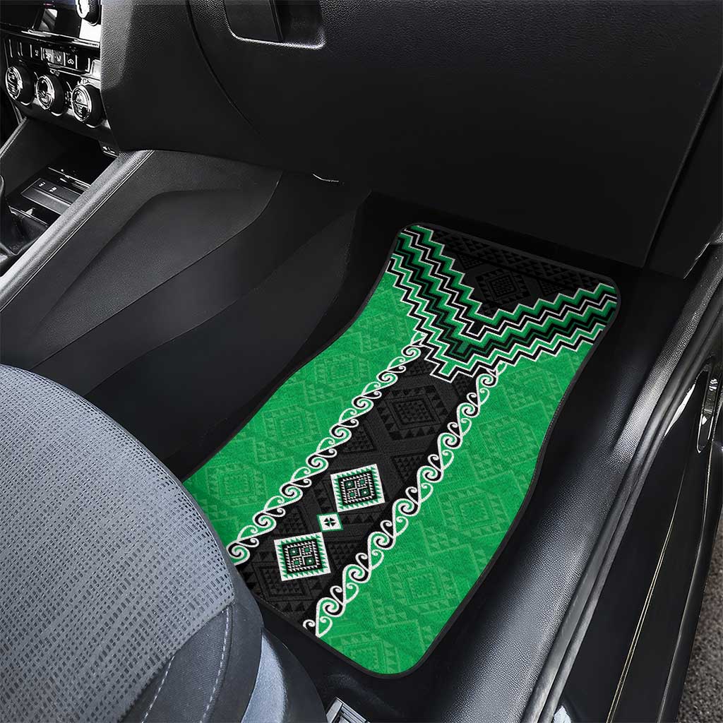 Green Niho Taniwha Mix Poutama Car Mats Unique Taniko Aotearoa LT01 - Polynesian Pride