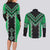 Green Niho Taniwha Mix Poutama Couples Matching Long Sleeve Bodycon Dress and Long Sleeve Button Shirt Unique Taniko Aotearoa