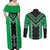 Green Niho Taniwha Mix Poutama Couples Matching Off Shoulder Maxi Dress and Long Sleeve Button Shirt Unique Taniko Aotearoa