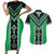 Green Niho Taniwha Mix Poutama Couples Matching Short Sleeve Bodycon Dress and Hawaiian Shirt Unique Taniko Aotearoa