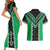 Green Niho Taniwha Mix Poutama Couples Matching Short Sleeve Bodycon Dress and Hawaiian Shirt Unique Taniko Aotearoa