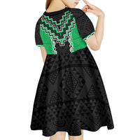 Green Niho Taniwha Mix Poutama Kid Short Sleeve Dress Unique Taniko Aotearoa LT01 - Polynesian Pride