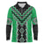 Green Niho Taniwha Mix Poutama Long Sleeve Polo Shirt Unique Taniko Aotearoa